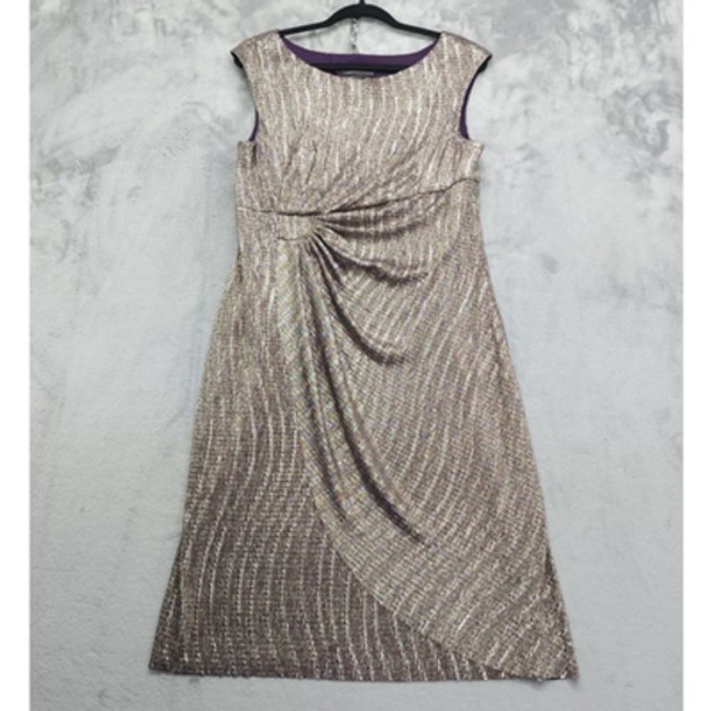 Vintage Connected Apparel Dress Women 14 Sliver Foil Metallic Shimmer Cap Sleeve